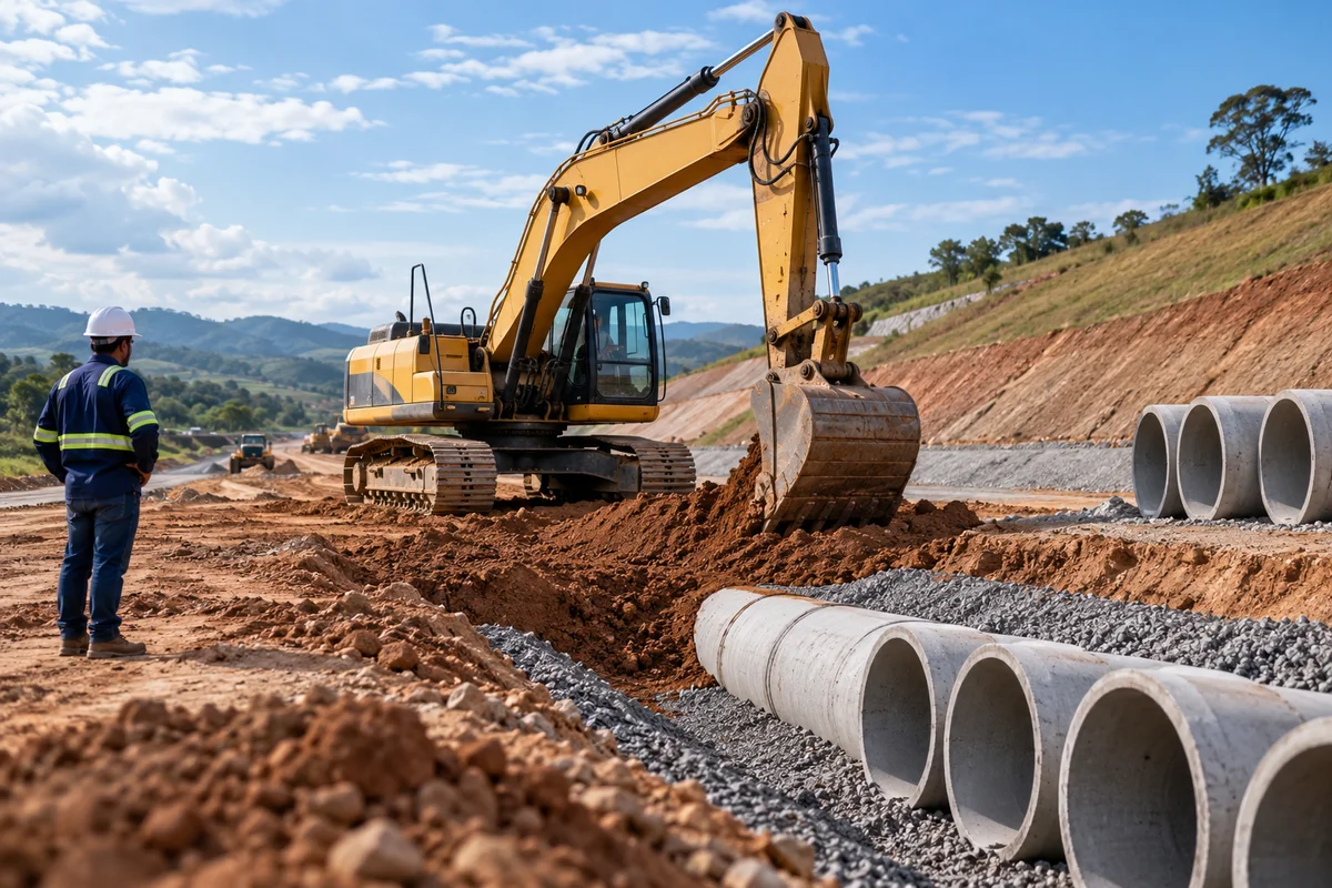 Imagem ilustrativa de obra de terraplenagem e infraestrutura